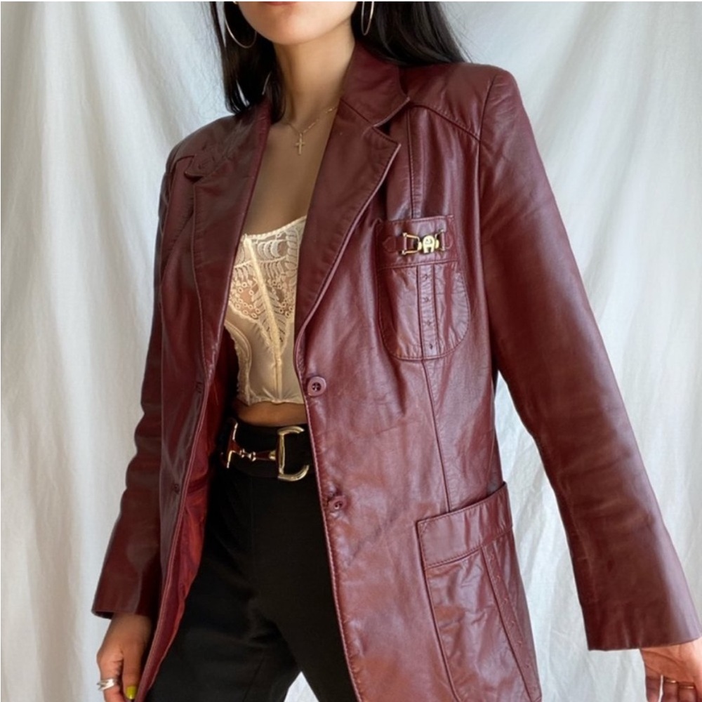 Vintage Etienne Aigner Oxblood Burgundy Leather Blazer